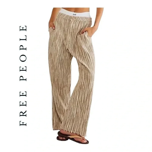 Free PEOPLE MARTS YARN TROUSERS SIZE 4 TAN AND CREAM IN COLOR‎ - Picture 1 of 10